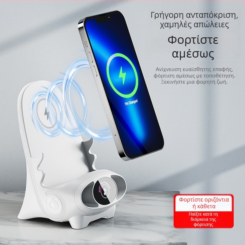 Ασύρτιος φορτιστής κινητού με καθολική συμβατότητα και βάση γραφείου, οριζόντια/κάθετη λειτουργία, QC3.0, γρήγορη φόρτιση 15W, χωρίς μαγνητική φόρτιση.