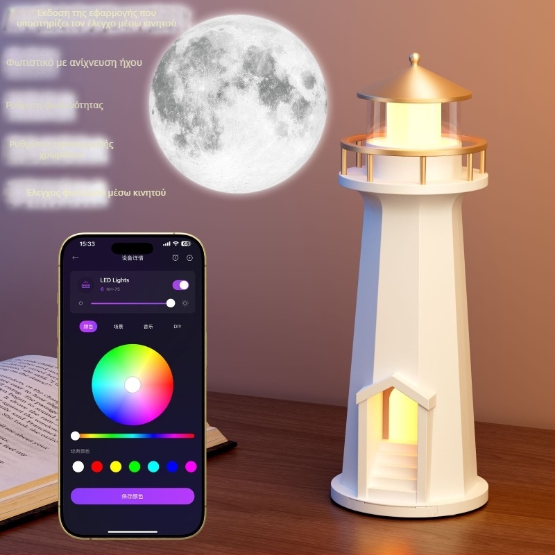 Λαμπτήρας προβολής φεγγαριού με ασύρματη φόρτιση Qi έως 10W, Bluetooth ηχείο και νυχτερινό φως