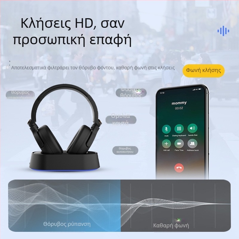 Ασύρματα ακουστικά τηλεόρασης με USB ήχο, 20 Hz–20 kHz, 32 Ω, ενσωματωμένο μικρόφωνο