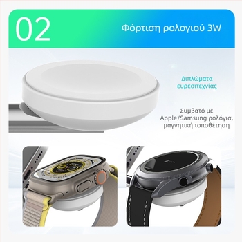 Τρία σε ένα μαγνητικό ασύρματο φορτιστή για iPhone 15 με γρήγορη φόρτιση, PD πρωτόκολλο, μαγνητική φόρτιση, μέγ. 15W, συνολική ισχύς 25W, συμβατό με συσκευές Samsung και έξυπνα ρολόγια