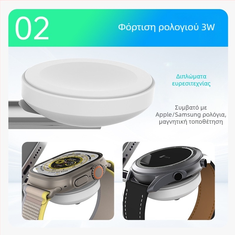 Τρία σε ένα μαγνητικό ασύρματο φορτιστή για iPhone 15 με γρήγορη φόρτιση, PD πρωτόκολλο, μαγνητική φόρτιση, μέγ. 15W, συνολική ισχύς 25W, συμβατό με συσκευές Samsung και έξυπνα ρολόγια