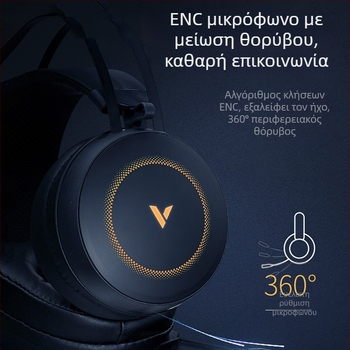 Rapoo VH160 ενσύρματα USB ακουστικά gaming με μικρόφωνο, για PC/Desktop, 20mm οδηγοί, 2,2 m καλώδιο, δερμάτινες επενδύσεις ακουστικών