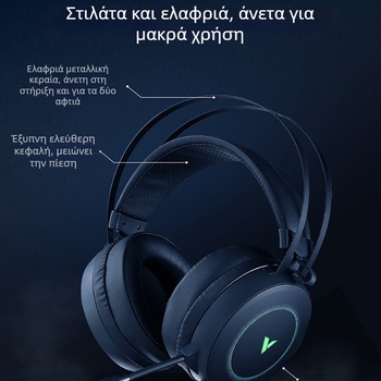 Rapoo VH160 ενσύρματα USB ακουστικά gaming με μικρόφωνο, για PC/Desktop, 20mm οδηγοί, 2,2 m καλώδιο, δερμάτινες επενδύσεις ακουστικών