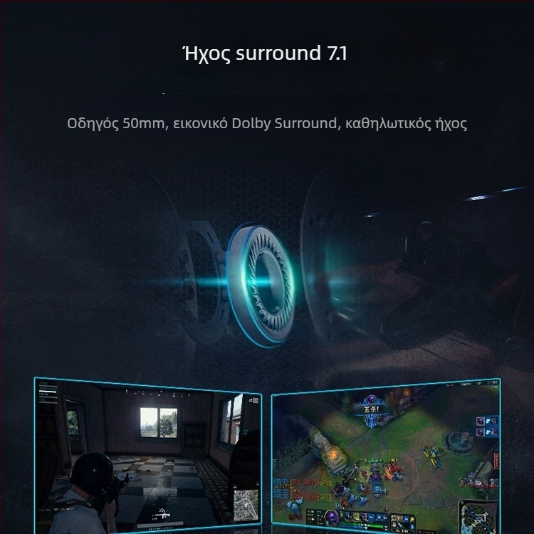 Rapoo VH160 ενσύρματα USB ακουστικά gaming με μικρόφωνο, για PC/Desktop, 20mm οδηγοί, 2,2 m καλώδιο, δερμάτινες επενδύσεις ακουστικών