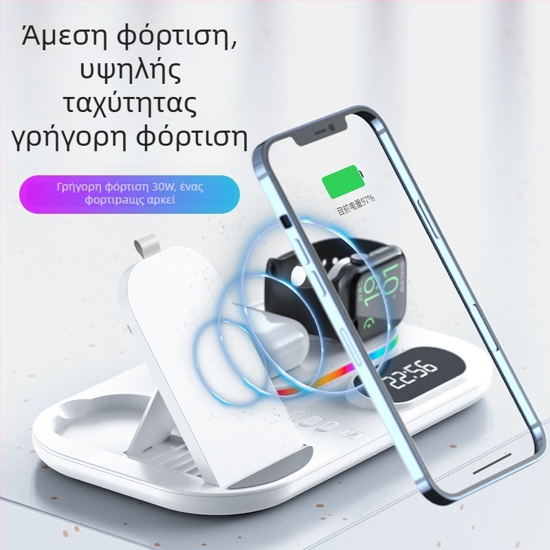 Xjcx Xiajiang Innovation φορτιστής ασύρματος 3-σε-1 για Apple iPhone και Apple Watch Series 1–7 – βάση 30W, μαγνητική φόρτιση, ψηφιακή οθόνη, Type-C, QC4.0