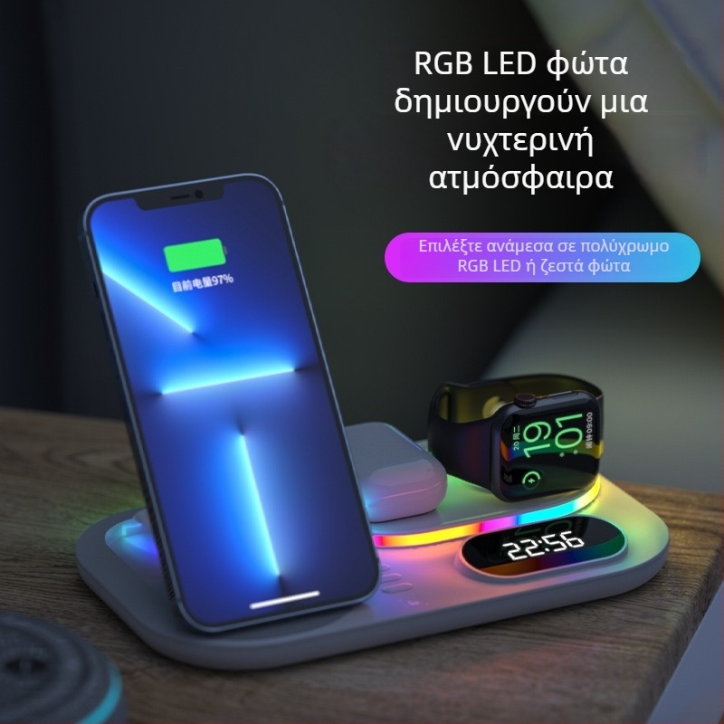 Xjcx Xiajiang Innovation φορτιστής ασύρματος 3-σε-1 για Apple iPhone και Apple Watch Series 1–7 – βάση 30W, μαγνητική φόρτιση, ψηφιακή οθόνη, Type-C, QC4.0