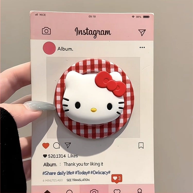 MagSafe μαγνητικό στήριγμα κινητού με Hello Kitty καρό σχέδιο, ακρυλικό σώμα, μοντέλο 01, για εξωτερική χρήση, δυνατότητα προσαρμογής