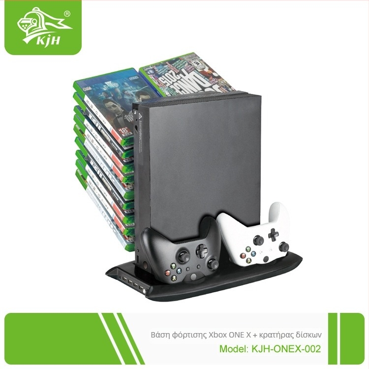Βάση ψύξης Xbox One X με σταθμό φόρτισης χειριστηρίου και ράφι αποθήκευσης δίσκων (τροφοδοσία USB, σώμα ABS, συμβατό με Xbox One X)