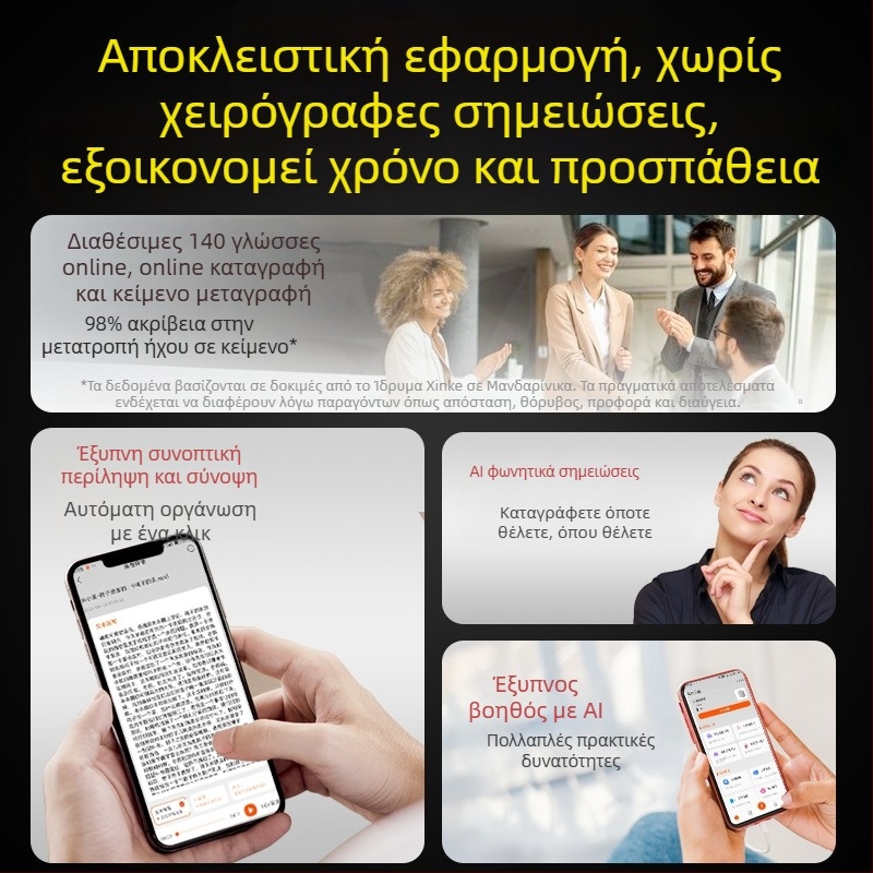 Καταγραφέας ήχου AI RV-20 μείωση θορύβου, Bluetooth μετάφραση και μεταγραφή, WAV εγγραφή, 12 ώρες, USB 2.0