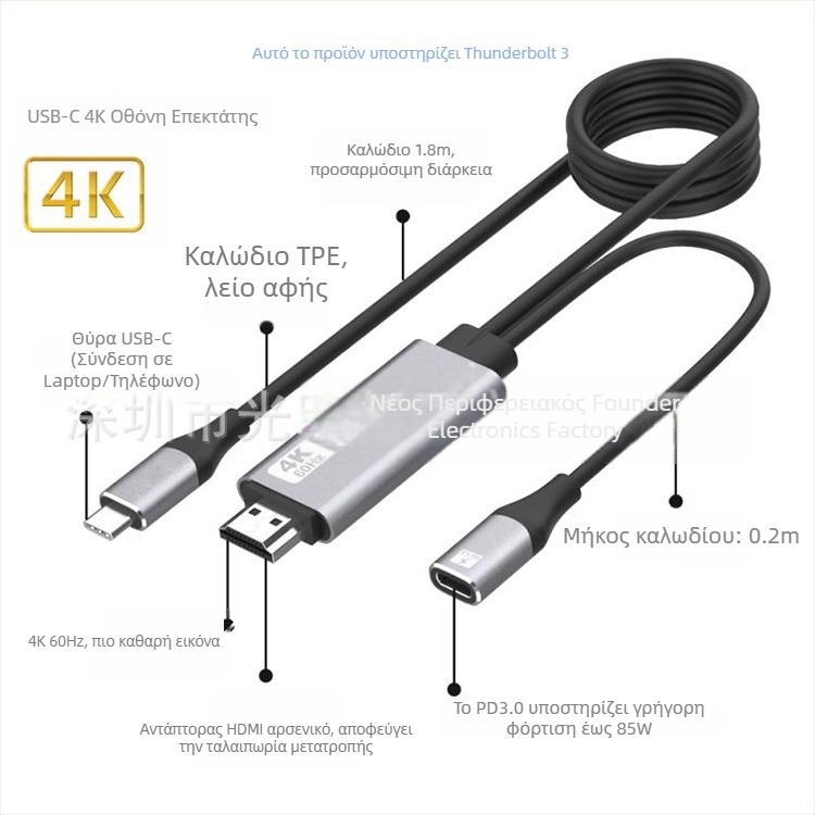 Καλώδιο USB-C προς HDMI FD-F109, PD3.0 Power Delivery, 4K60Hz Υποστήριξη, Χαλκός πυρήνας, Μήκος 1.8 m