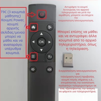 Ασύρματο USB τηλεχειριστήριο για TV Box και προβολέα | Διασύνδεση USB 2.4G, εμβέλεια 10 μ., 360° έλεγχος, συμβατό με Android/iOS/Windows