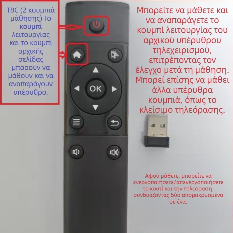 Ασύρματο USB τηλεχειριστήριο για TV Box και προβολέα | Διασύνδεση USB 2.4G, εμβέλεια 10 μ., 360° έλεγχος, συμβατό με Android/iOS/Windows