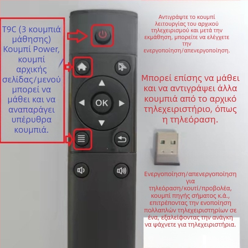 Ασύρματο USB τηλεχειριστήριο για TV Box και προβολέα | Διασύνδεση USB 2.4G, εμβέλεια 10 μ., 360° έλεγχος, συμβατό με Android/iOS/Windows