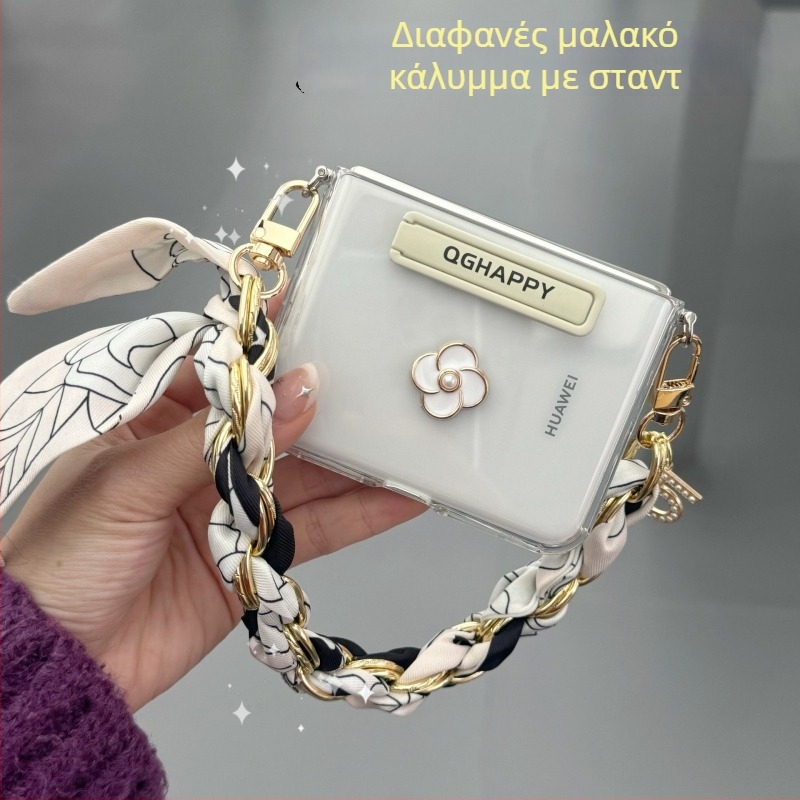 Huawei Pura X διάφανη μαλακή θήκη σιλικόνης με αναδιπλούμενο στήριγμα και προστασία οθόνης