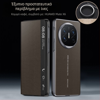 MateX6 προστατευτικό κάλυμμα με smart window, τύπος πλαισίου, PC+δέρμα, Voltage κατασκευή, μη προσαρμόζεται