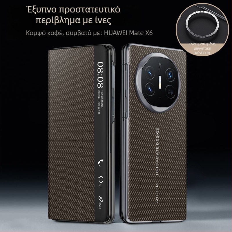 MateX6 προστατευτικό κάλυμμα με smart window, τύπος πλαισίου, PC+δέρμα, Voltage κατασκευή, μη προσαρμόζεται