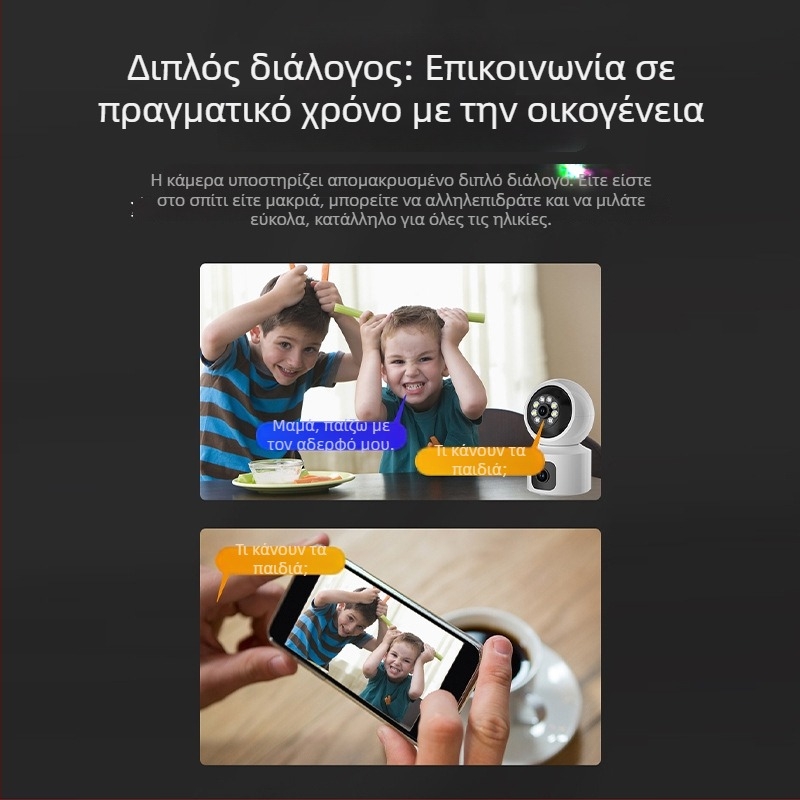Ασύρματη WiFi κάμερα εσωτερικού χώρου — ελάχιστος φωτισμός 3,6 lx, θερμοκρασία λειτουργίας -40°C έως 60°C, τροφοδοσία 5V, λειτουργία συναγερμού