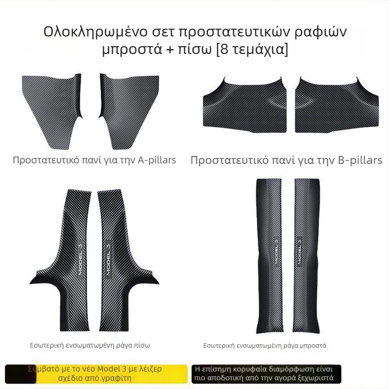 Τέσλα Model Y εμπρός και πίσω λωρίδες κατωφλίου θυρών με χαραγμένο με λέιζερ μοτίβο ανθρακονήματος και πλάκα προστασίας πεντάλ