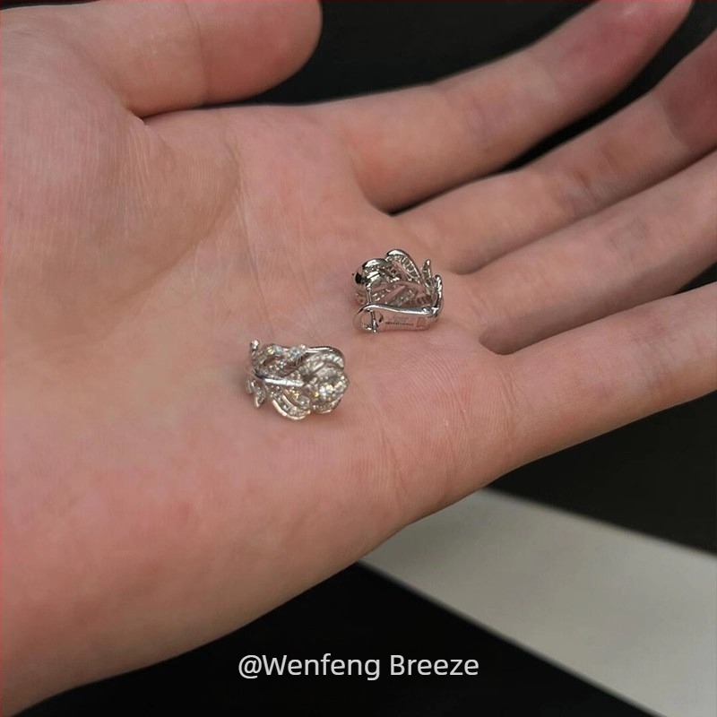 Σκουλαρίκια με ασημένιο φτερό και διαμάντια, ηλεκτρολυτικά επεξεργασμένα χαλκός, κομψά γυναικεία σκουλαρίκια