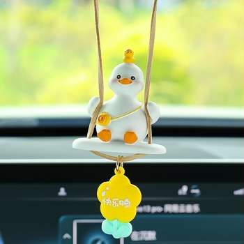 Κρεμαστό διακοσμητικό αυτοκινήτου – πάπια από ρητίνη σε καρτούν στυλ, εσωτερικός καθρέφτης αυτοκινήτου