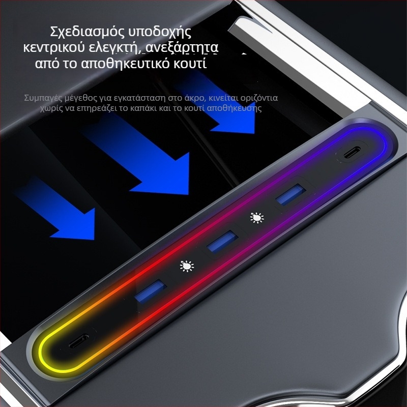 Tesla Model 3/Y θήκη φόρτισης κεντρικής κονσόλας με θήκη για γάντια, 6 θύρες USB-C, 1 m καλώδιο, 27W γρήγορη φόρτιση, χωρίς εξωτερική τροφοδοσία