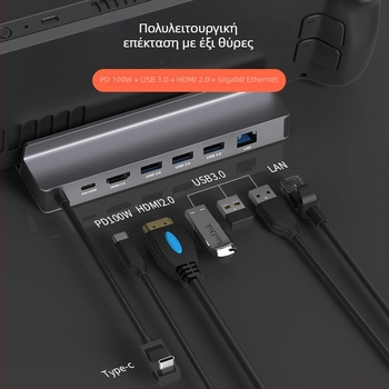 ROG Steam Deck USB-C σταθμός, hub 1-6 θυρών, 5 Gbps, καλώδιο 10 cm, χωρίς εξωτερική τροφοδοσία