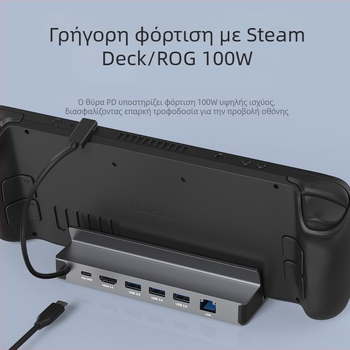 ROG Steam Deck USB-C σταθμός, hub 1-6 θυρών, 5 Gbps, καλώδιο 10 cm, χωρίς εξωτερική τροφοδοσία