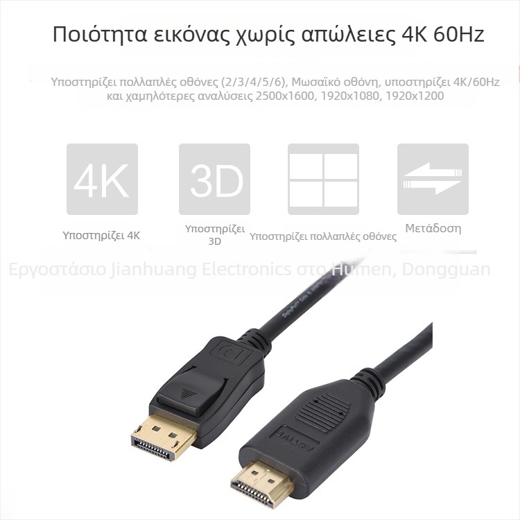 DP1.2 προς HDMI 2.0 ενεργός αντάπτορας καλώδιο, 1,8 μ, HDMI διεπαφή, χαλκός αγωγός, PVC περίβλημα