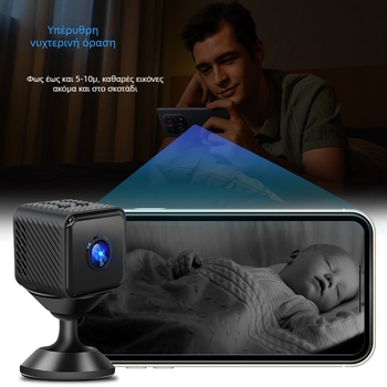 Εσωτερική ασύρματη κάμερα ασφαλείας X2 με Wi-Fi, 1280x720 HD βίντεο, 15fps, ενσωματωμένο μικρόφωνο, αποθήκευση σε κάρτα SD