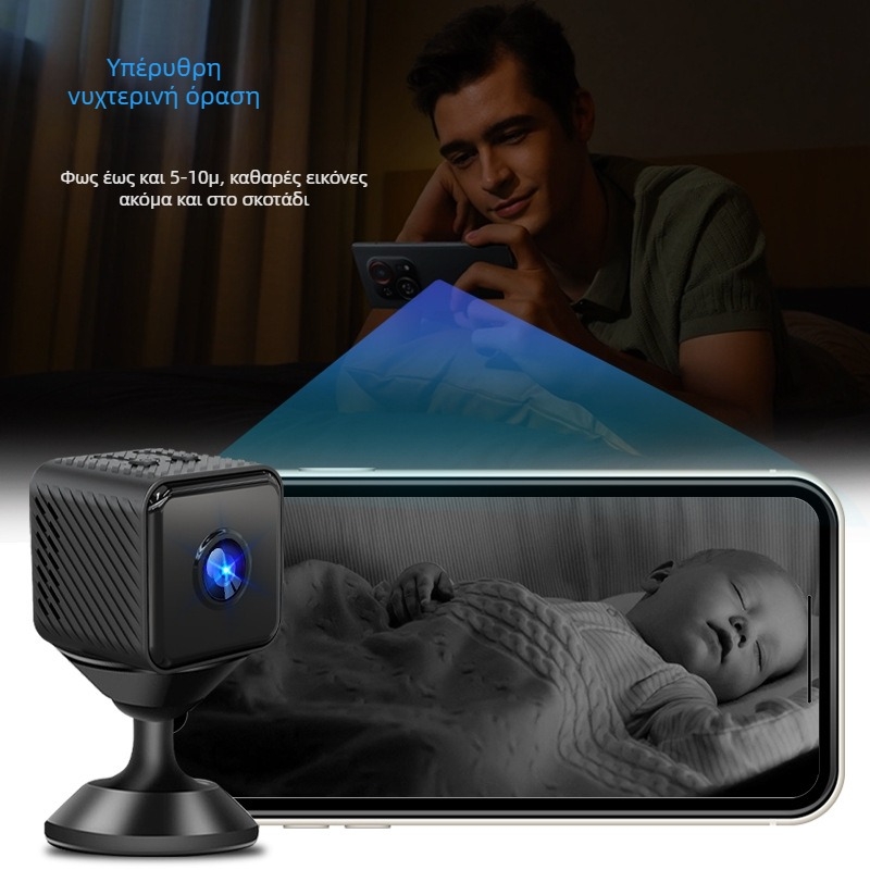 Εσωτερική ασύρματη κάμερα ασφαλείας X2 με Wi-Fi, 1280x720 HD βίντεο, 15fps, ενσωματωμένο μικρόφωνο, αποθήκευση σε κάρτα SD