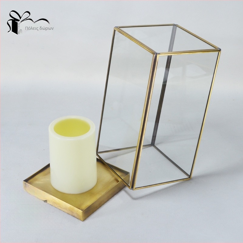 Urban Accessories Home Τετράγωνο γυάλινο κουτί με καπάκι για μικροτοπίο, χειροποίητο από χαλκό και γυαλί