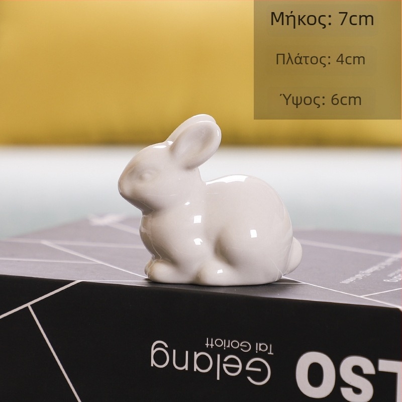 Κεραμικό κουνελάκι φιγούρα – χειροποίητο πορσελάνινο διακοσμητικό, γλυπτό ζώου με γλάσο, απλό και μοντέρνο στυλ, κατάλληλο για μικροτοπίο με βρύα