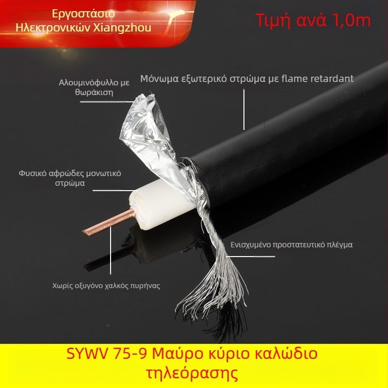 Ομοαξονικό καλώδιο RF για CCTV, πυρήνας από καθαρό χαλκό SYWV75-9, εξωτερική κύρια γραμμή, HD