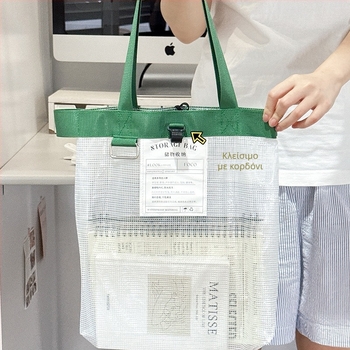 Lemon book H174 PVC Διαφανής τσάντα εγγράφων με φερμουάρ και δικτυωτή θήκη