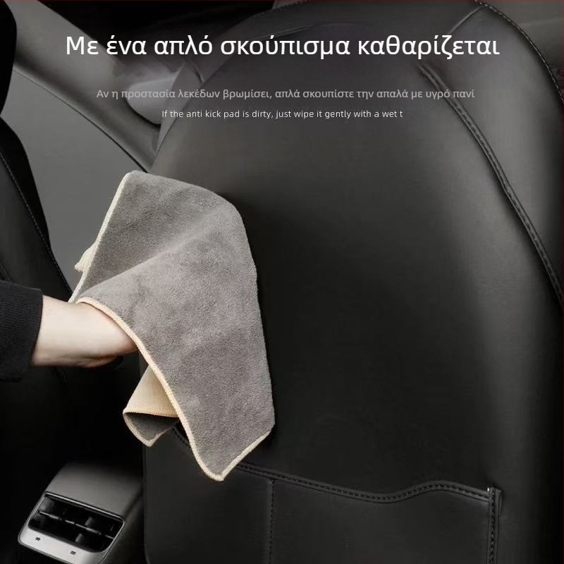Κάλυμμα καθίσματος Tesla με αντίκτυπο κατά των κλωτσιών για Model Y και Model 3 – πίσω μαξιλαράκι, όλων των εποχών, microfiber δέρμα, γέμισμα σφουγγαριού, εκτύπωση λογότυπου, μονόχρωμο μοτίβο