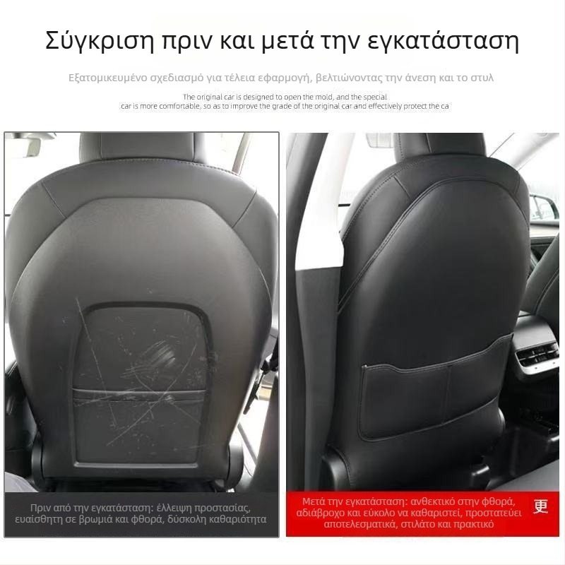 Κάλυμμα καθίσματος Tesla με αντίκτυπο κατά των κλωτσιών για Model Y και Model 3 – πίσω μαξιλαράκι, όλων των εποχών, microfiber δέρμα, γέμισμα σφουγγαριού, εκτύπωση λογότυπου, μονόχρωμο μοτίβο
