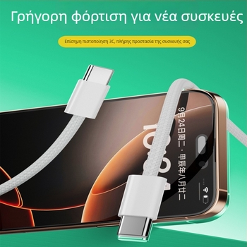 Καλώδιο USB-C με πλέξη για γρήγορη φόρτιση, μήκος 1–2 μ, μονή κεφαλή