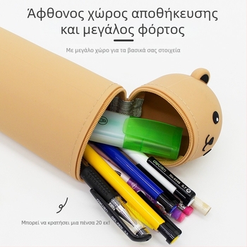 Αρκουδάκι κινουμένων σχεδίων σιλικόνης θήκη στυλό με μεγάλη χωρητικότητα, στρογγυλό σχήμα και βεντούζα με ανάκληση