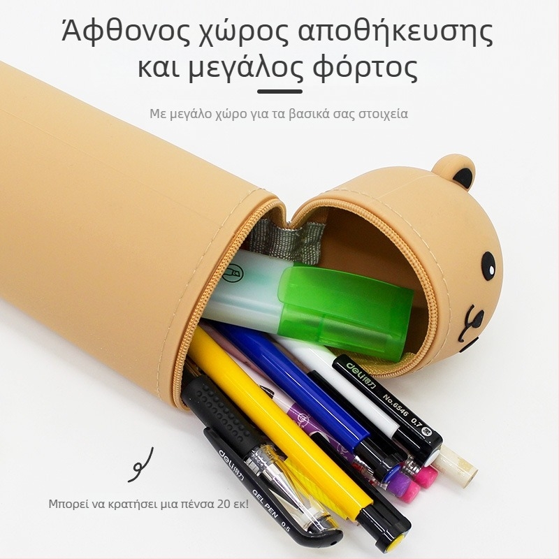 Αρκουδάκι κινουμένων σχεδίων σιλικόνης θήκη στυλό με μεγάλη χωρητικότητα, στρογγυλό σχήμα και βεντούζα με ανάκληση