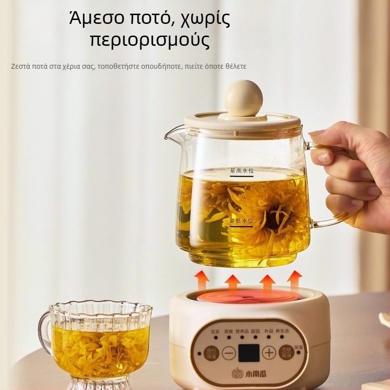 Υγιεινός βραστήρας τσαγιού για γραφείο — πλήρως αυτοματοποιημένος με γυάλινη μόνωση (0.5 L; κεραμικός εσωτερικός θάλαμος; έλεγχος αφής με μικροϋπολογιστή; 220V; 300–350W)