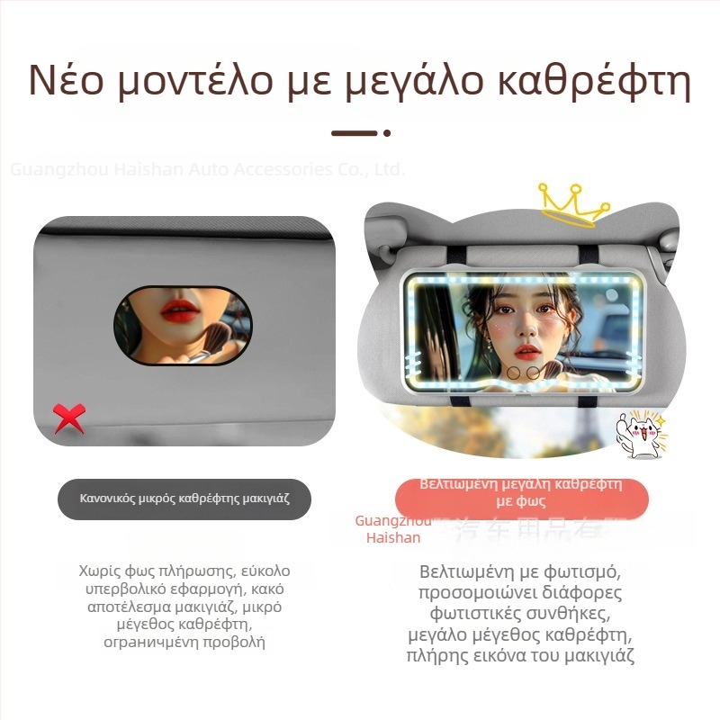 LED καθρέφτης μακιγιάζ αυτοκινήτου για ηλιοπροστατευτικό καπάκι (φωτεινό LED αφής; γενική εφαρμογή; εγκατάσταση με κλικ; δυνατότητα λογότυπου; προσαρμογή)