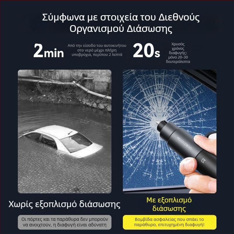 Σφυρί ασφαλείας αυτοκινήτου με θραύση παραθύρου και εργαλείο διαφυγής — κράμα αλουμινίου + ABS, ελαφρύ 0,08 kg, προσαρμοστικό, συμβατό με ιδιωτικές μάρκες