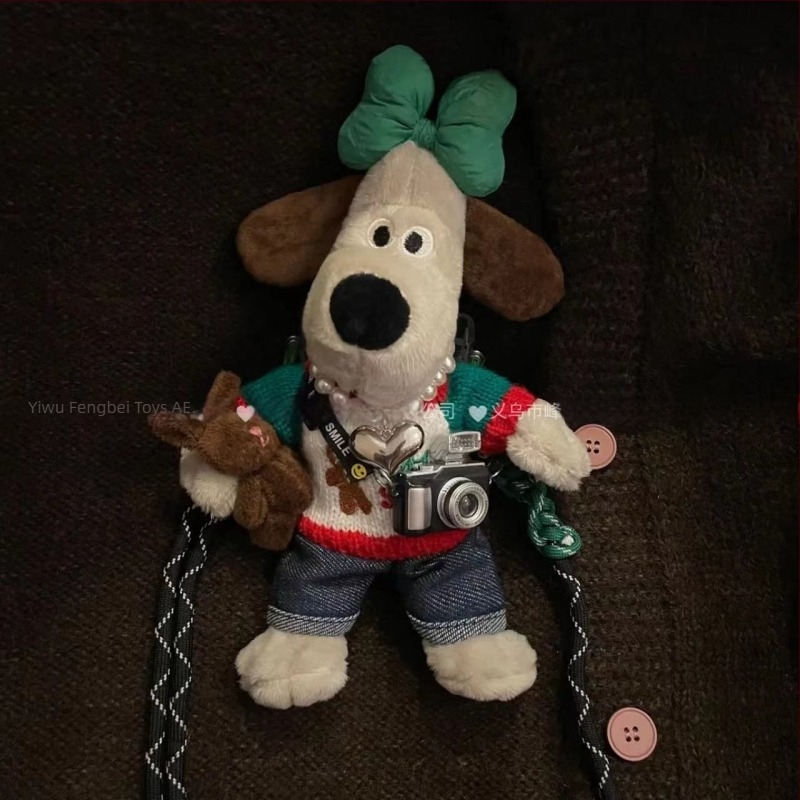 Fengbei Λούτρινο κλιπ κλειδιών με σκύλο, κοντό plush, γέμισμα PP βαμβάκι, προσαρμόσιμο