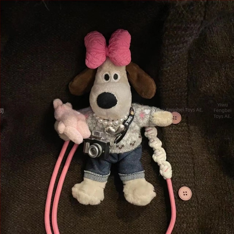 Fengbei Λούτρινο κλιπ κλειδιών με σκύλο, κοντό plush, γέμισμα PP βαμβάκι, προσαρμόσιμο