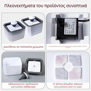 Grace Έξυπνη Φοντάνα Νερού για Κατοικίδια – Κυκλοφορούν Σύστημα Νερού, Αποσπώμενο, Κατάλληλο για Σκύλους και Γάτες, Βάρος 740 g