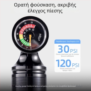 ACRUNU CO2 αντλία για ποδήλατο δρόμου με οπτικό μετρητή πίεσης, από κράμα αλουμινίου, συμβατή με Presta/Schrader, 130 g