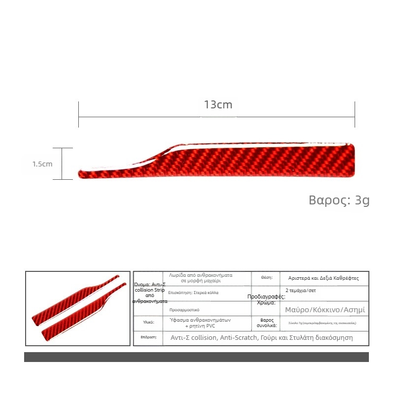 Kolenat Αντι-σύγκρουση λωρίδα από ανθρακονήματα TX001 – Συμβατή με 99% μοντέλων αυτοκινήτων, Διαθέσιμη εξατομίκευση επεξεργασίας