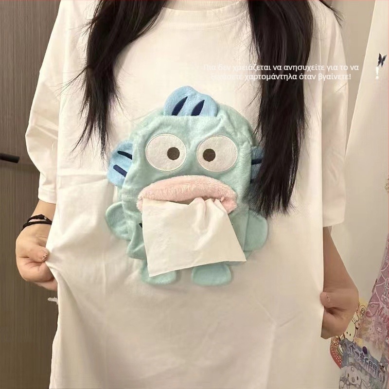 Ανδρικό T‑shirt με τσέπη, σχέδιο καρτούν clownfish, κοντά μανίκια, χαλαρή γραμμή, βαμβάκι