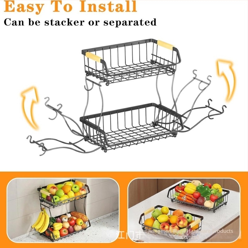 Ατσάλι άνθρακα φρούτων καλάθι με τρία επίπεδα, ράφι αποθήκευσης, μοντέρνος μινιμαλιστικός σχεδιασμός, Weiya Home Furnishing