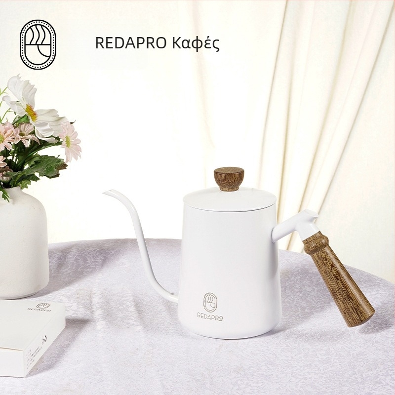 Χειροκίνητος καφετιέρα pour-over με λεπτό στόμιο τύπου gooseneck και ξύλινο χερούλι σε σχήμα φτερού κοτόπουλου, ανοξείδωτο ατσάλι, 600 ml, ελαφρώς πολυτελές στυλ